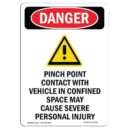 Signmission OSHA Danger Sign, Pinch Point Contact, 18in X 12in Decal, 12" W, 18" L, Portrait OS-DS-D-1218-V-2452